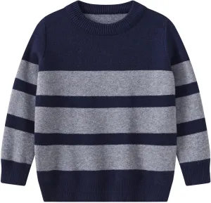 Kids Boys Long Sleeve Sweater Knit Crewneck Pullover Striped Sweater Sweatshirts Pullover Jumper Fall Winter