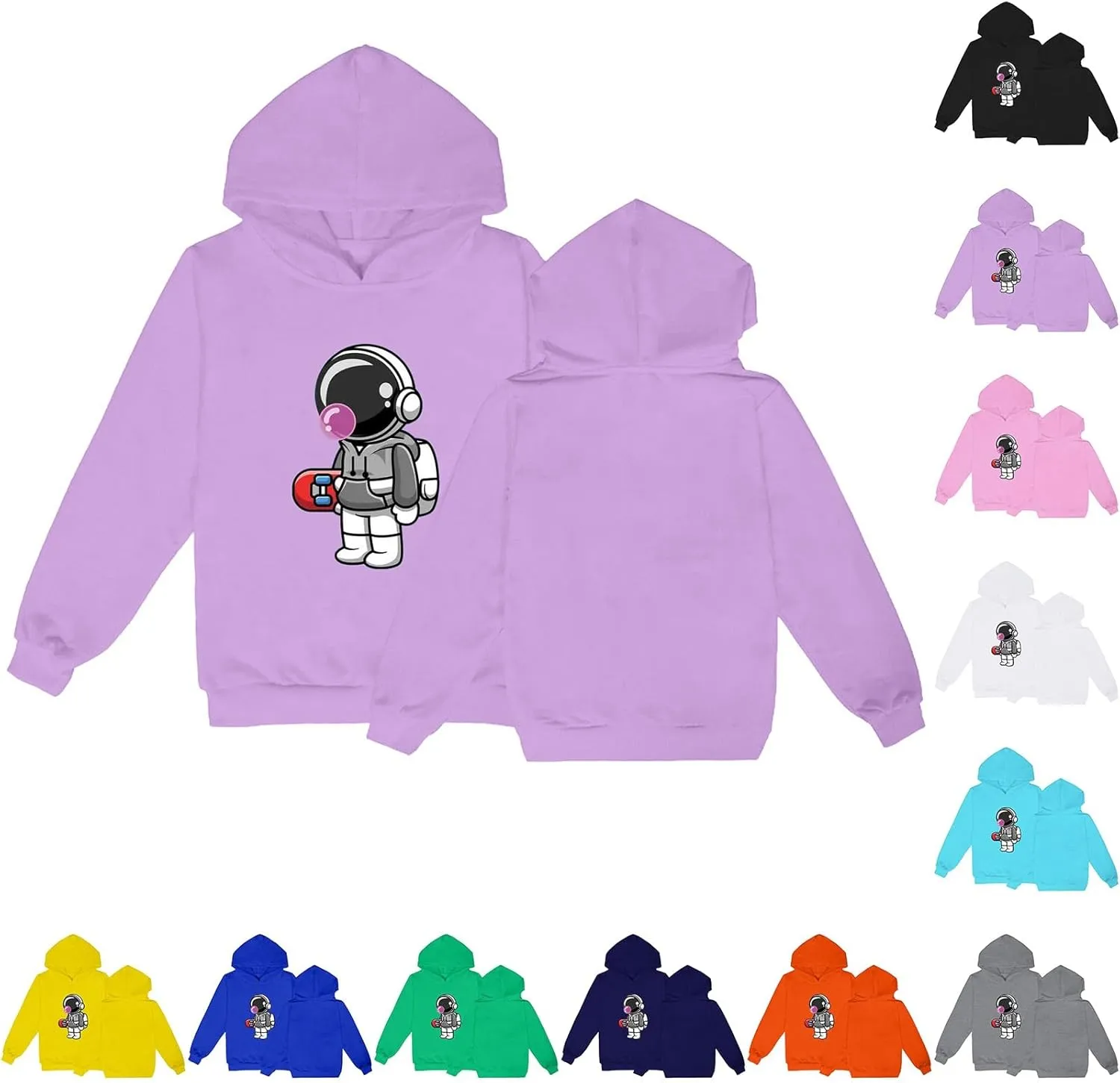 Kids Cute Astronaut Graphic Hoodie Boy Girl 2 Hooded Sweatshirts Pullover Long Sleeve Tops Toddler Winter Clothes