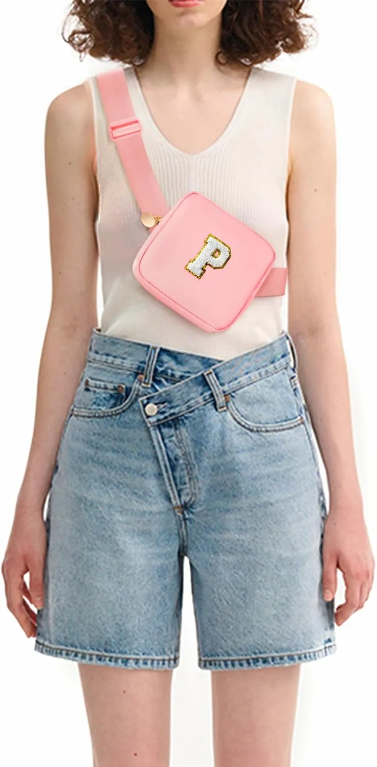 Kids' Cute Crossbody Bags - Party Accessories, Mini Fanny Packs in Peach & White Initials