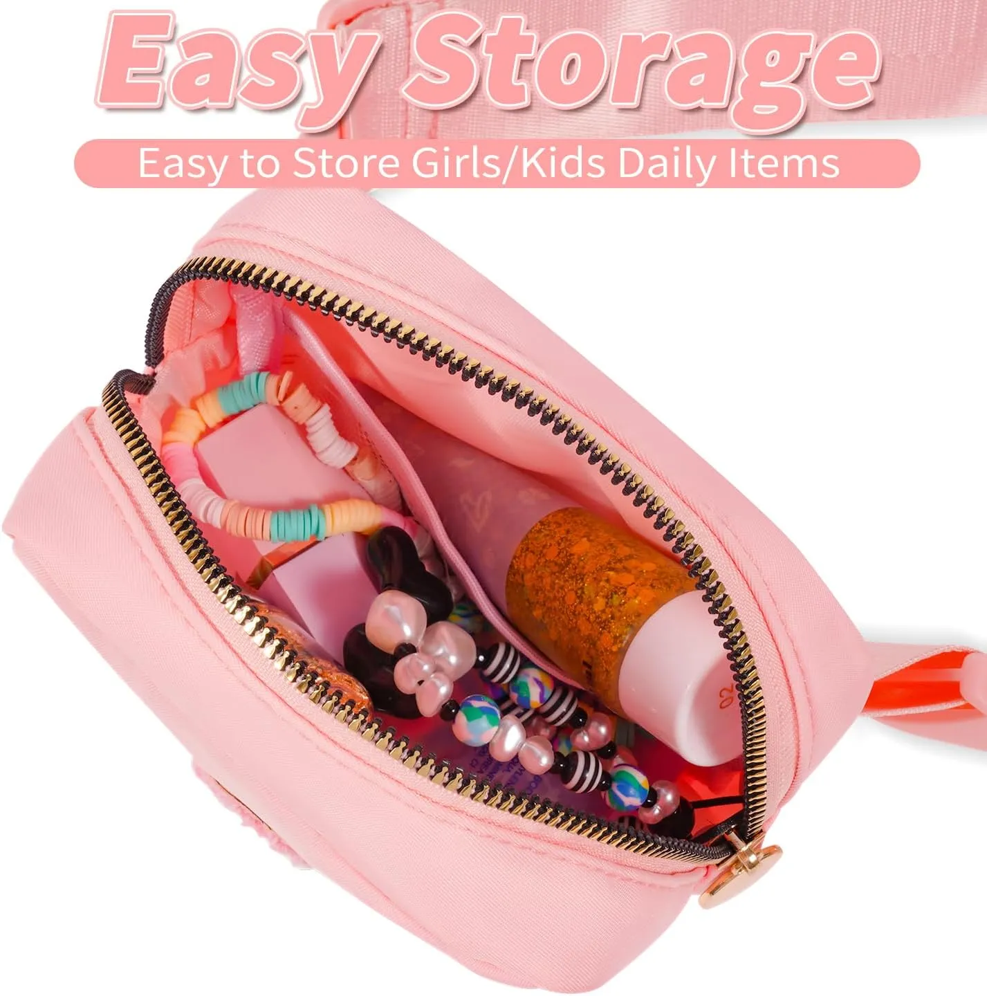 Kids' Cute Crossbody Bags - Party Accessories, Mini Fanny Packs in Peach & White Initials