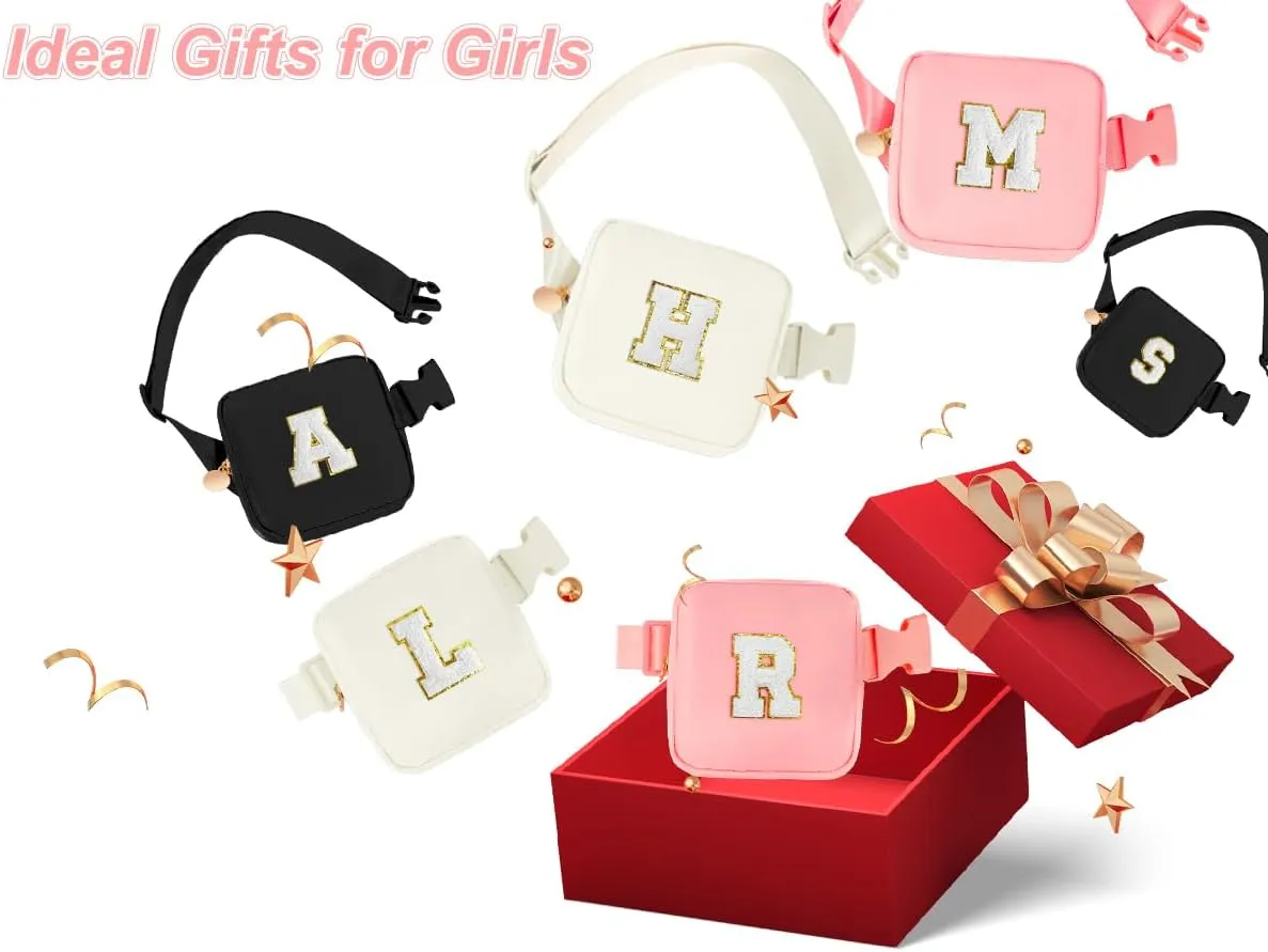 Kids' Cute Crossbody Bags - Party Accessories, Mini Fanny Packs in Peach & White Initials