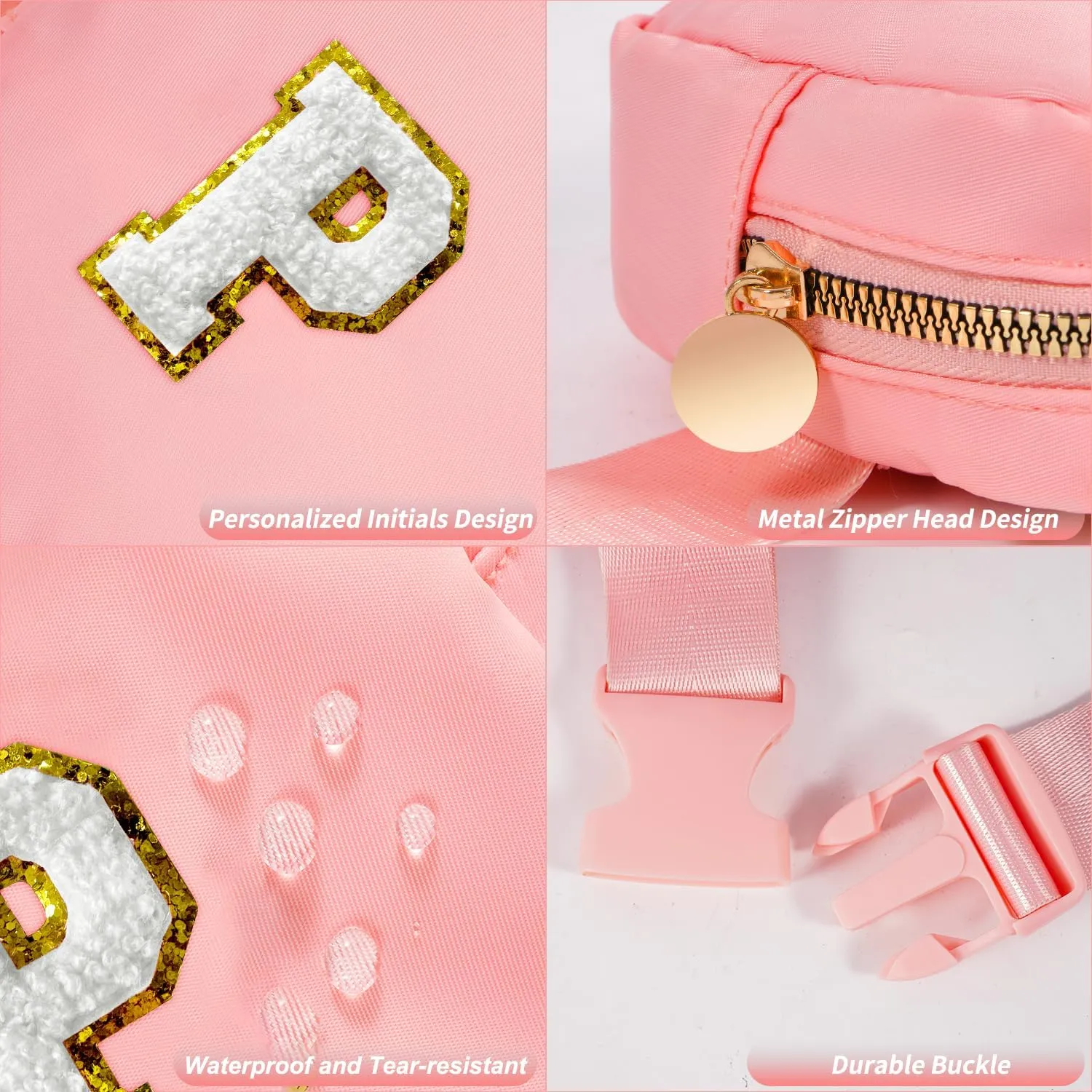 Kids' Cute Crossbody Bags - Party Accessories, Mini Fanny Packs in Peach & White Initials