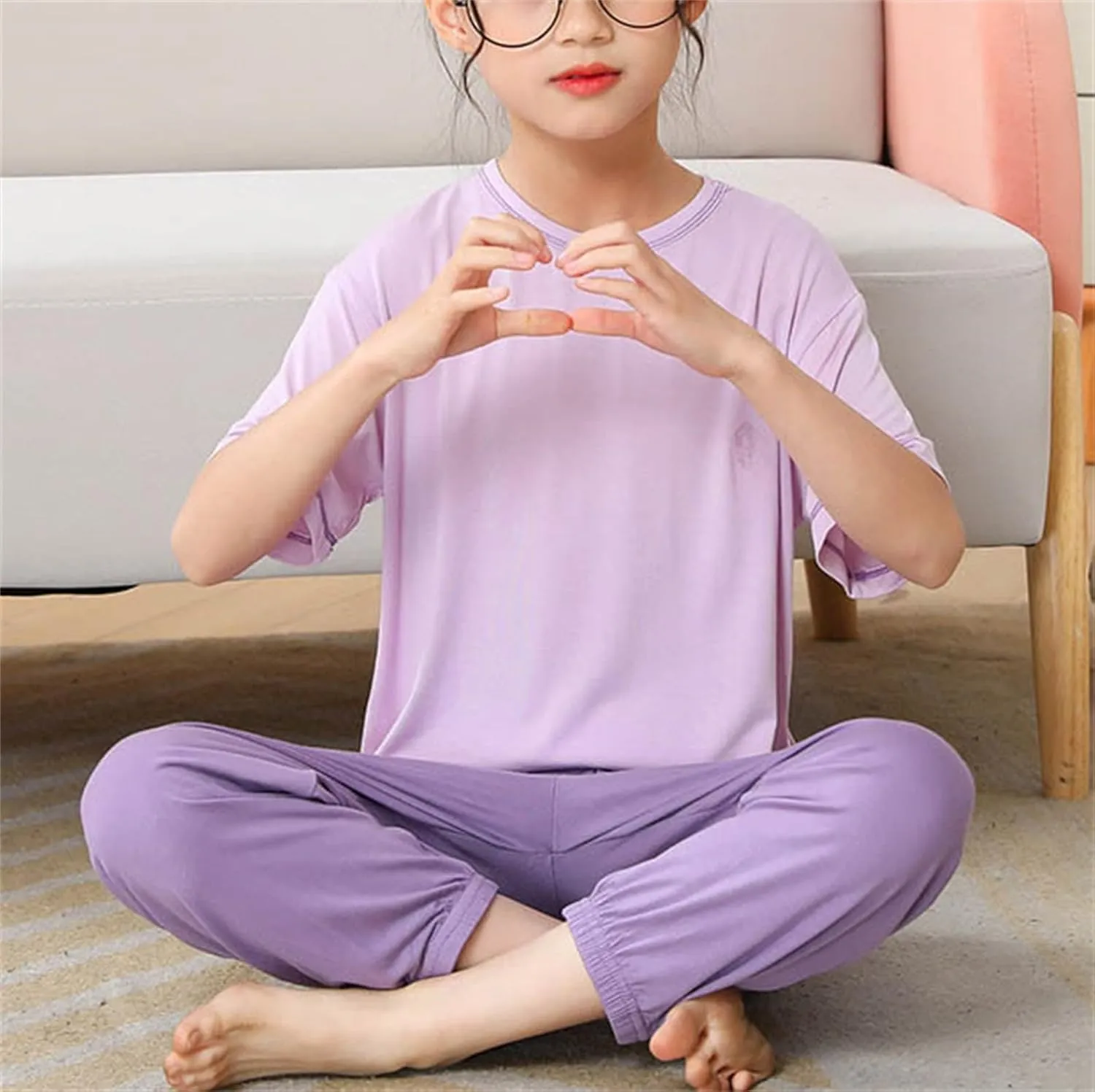 Kids Girls' Boys 2-Piece aamas Cotton leepwear Short Sleeve Tops Long Pants js oungeear Outfit for Toddler
