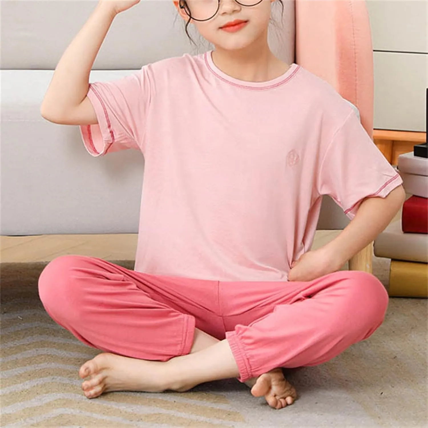 Kids Girls' Boys 2-Piece aamas Cotton leepwear Short Sleeve Tops Long Pants js oungeear Outfit for Toddler