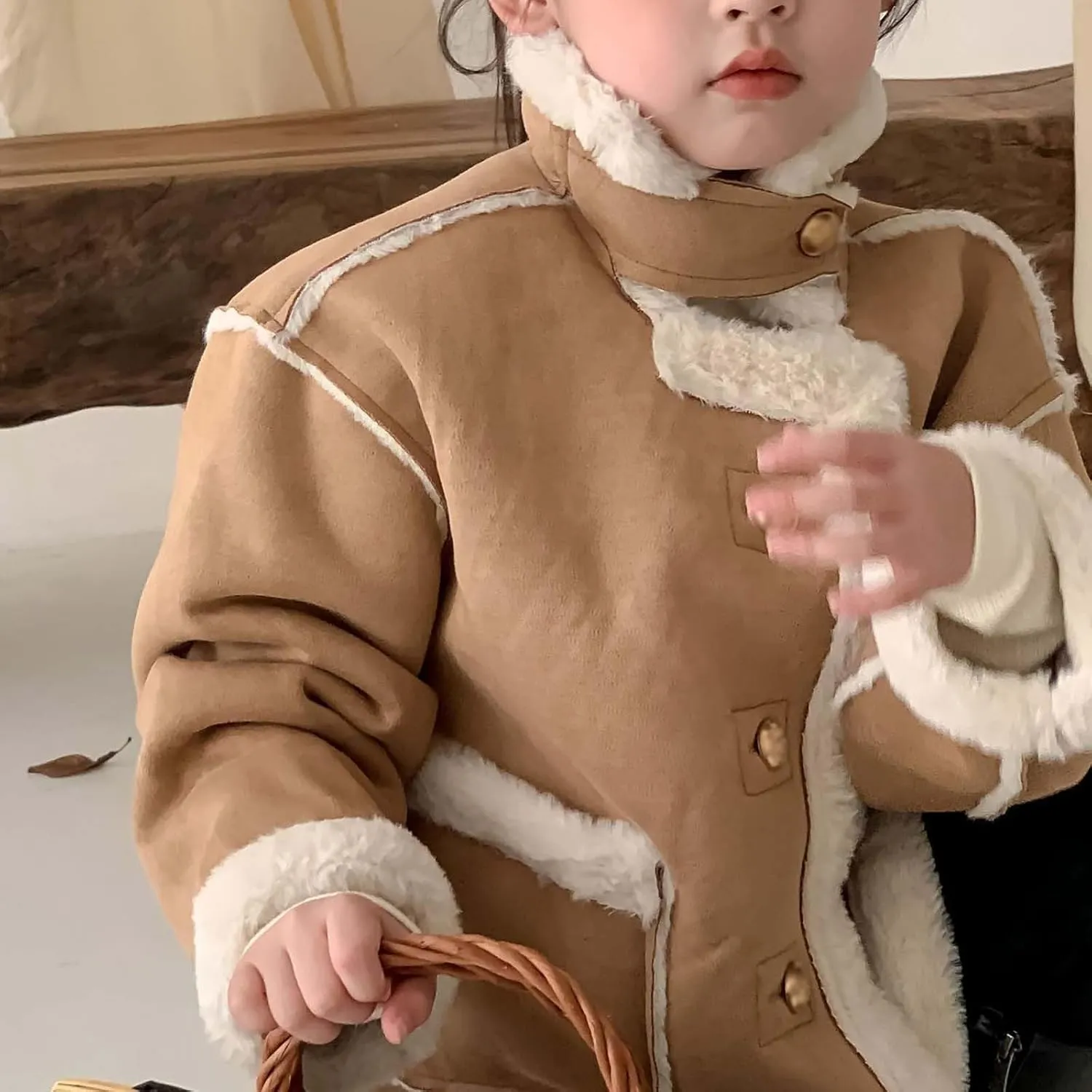 Kids Girls Coat Winter Windproof Thicken Coat Jacket Child Warm Fleece Button Outerwear Girls Light Winter Jacket