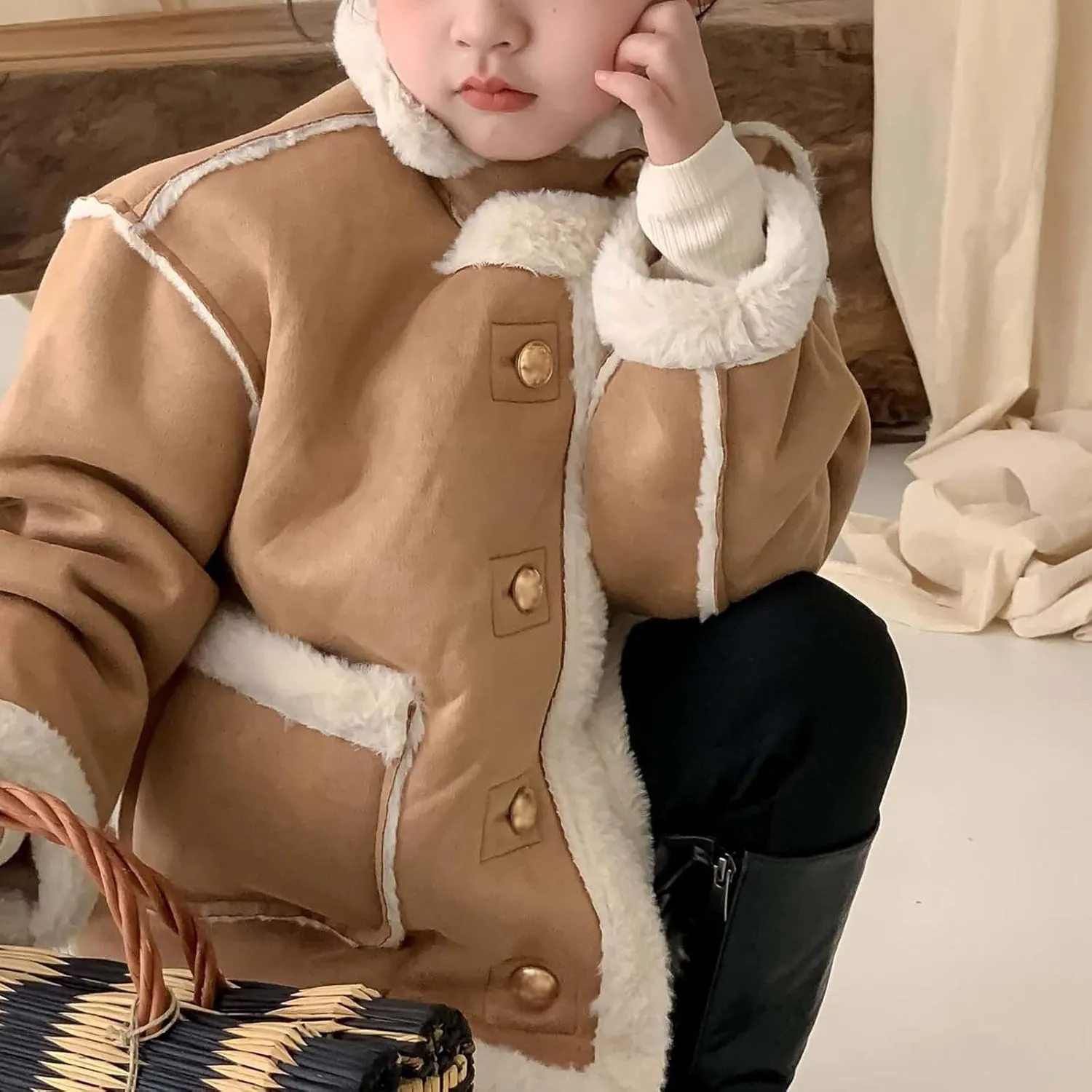 Kids Girls Coat Winter Windproof Thicken Coat Jacket Child Warm Fleece Button Outerwear Girls Light Winter Jacket