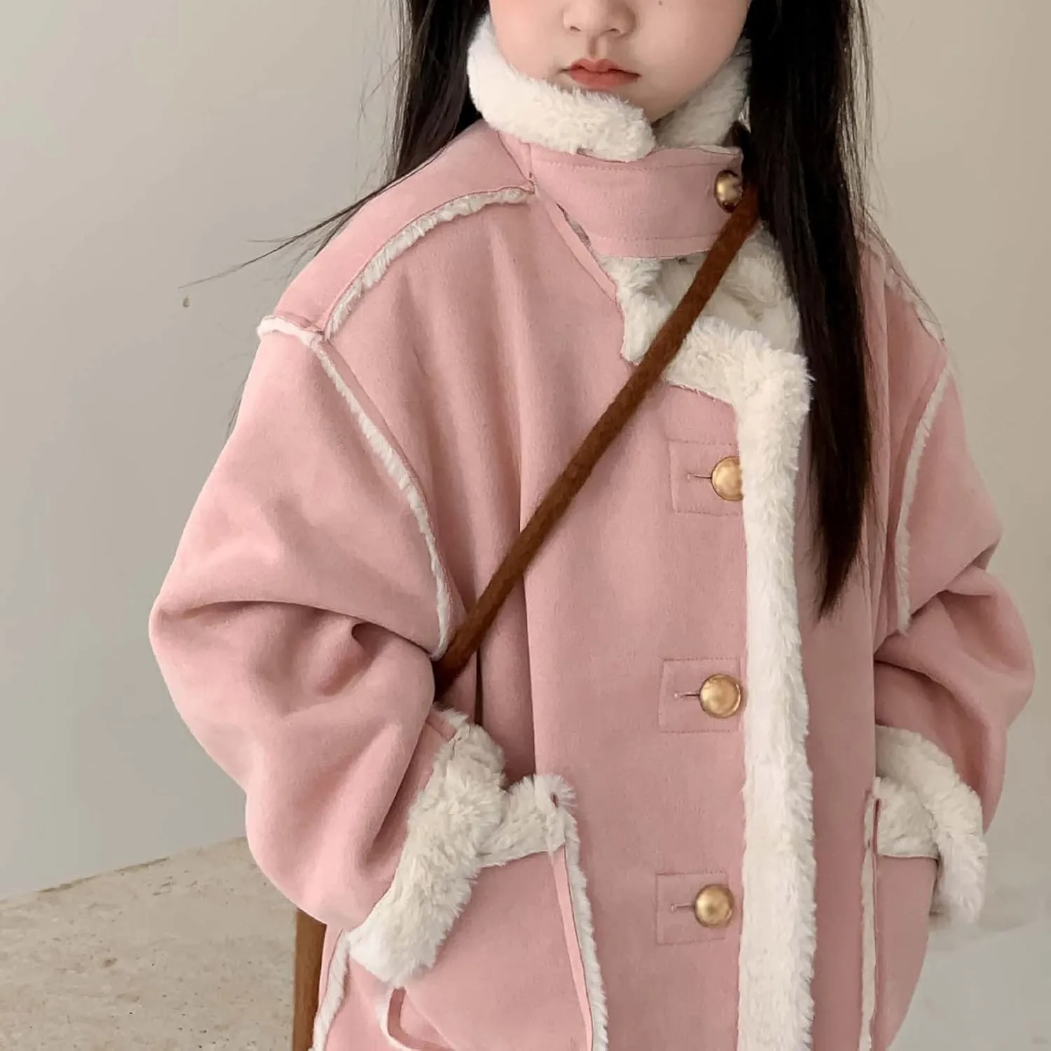 Kids Girls Coat Winter Windproof Thicken Coat Jacket Child Warm Fleece Button Outerwear Girls Light Winter Jacket