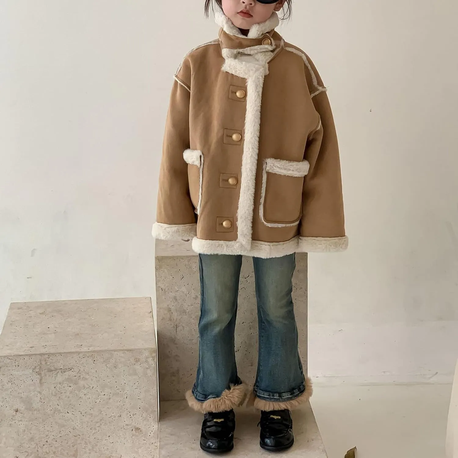 Kids Girls Coat Winter Windproof Thicken Coat Jacket Child Warm Fleece Button Outerwear Girls Light Winter Jacket