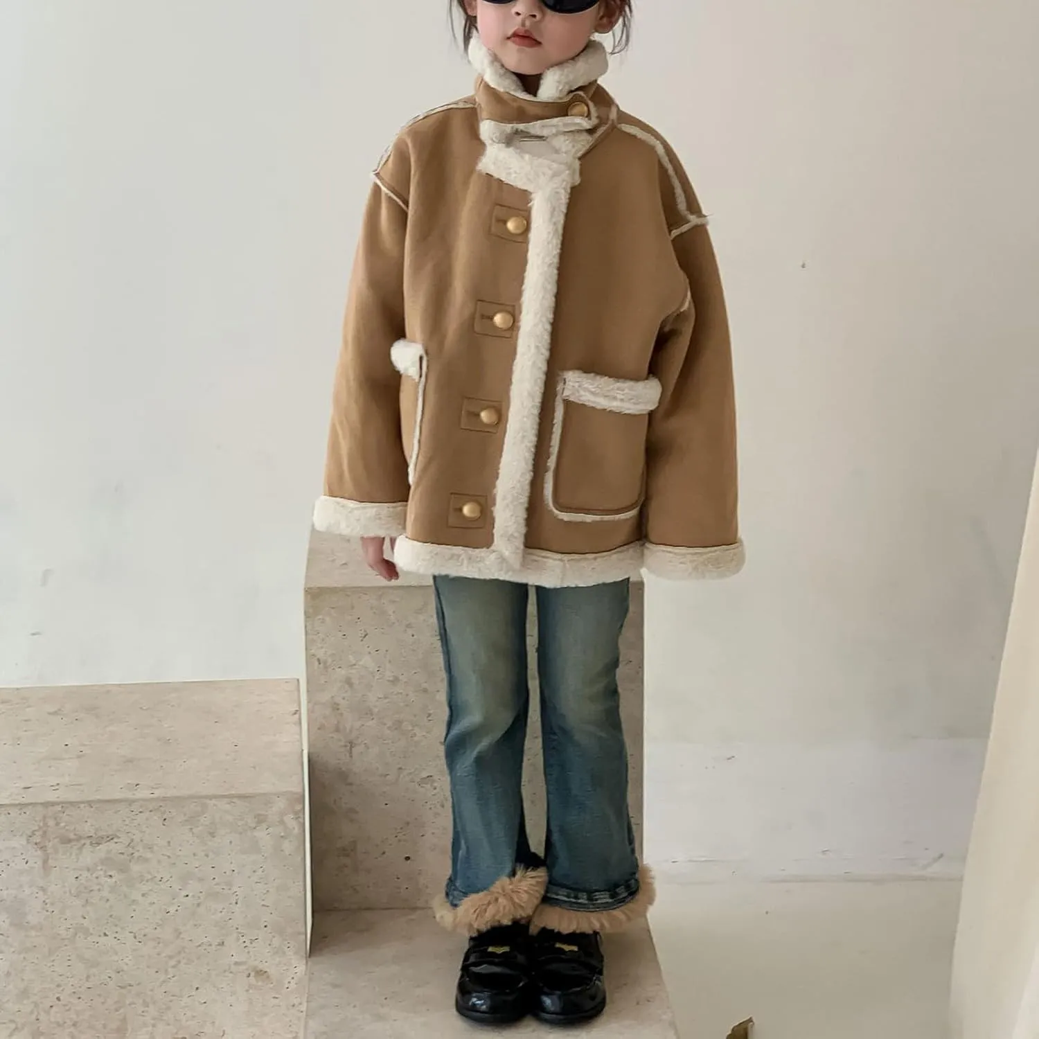 Kids Girls Coat Winter Windproof Thicken Coat Jacket Child Warm Fleece Button Outerwear Girls Light Winter Jacket