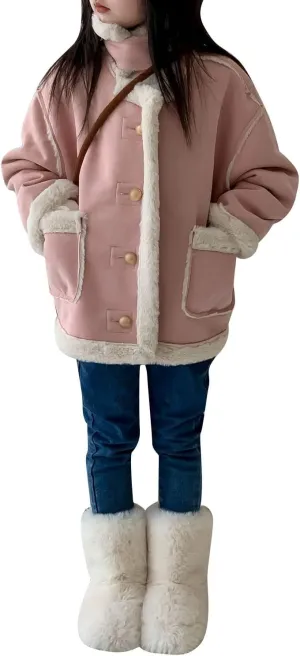 Kids Girls Coat Winter Windproof Thicken Coat Jacket Child Warm Fleece Button Outerwear Girls Light Winter Jacket
