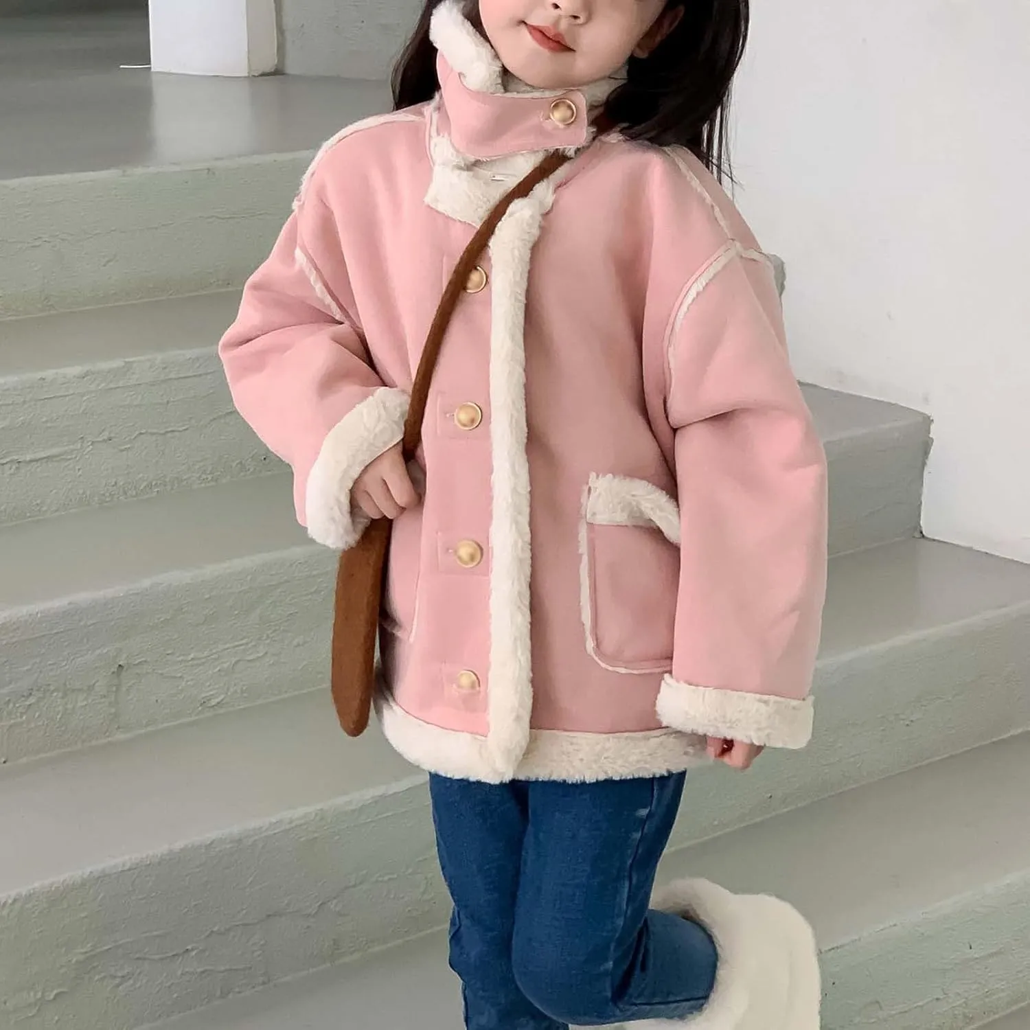Kids Girls Coat Winter Windproof Thicken Coat Jacket Child Warm Fleece Button Outerwear Girls Light Winter Jacket