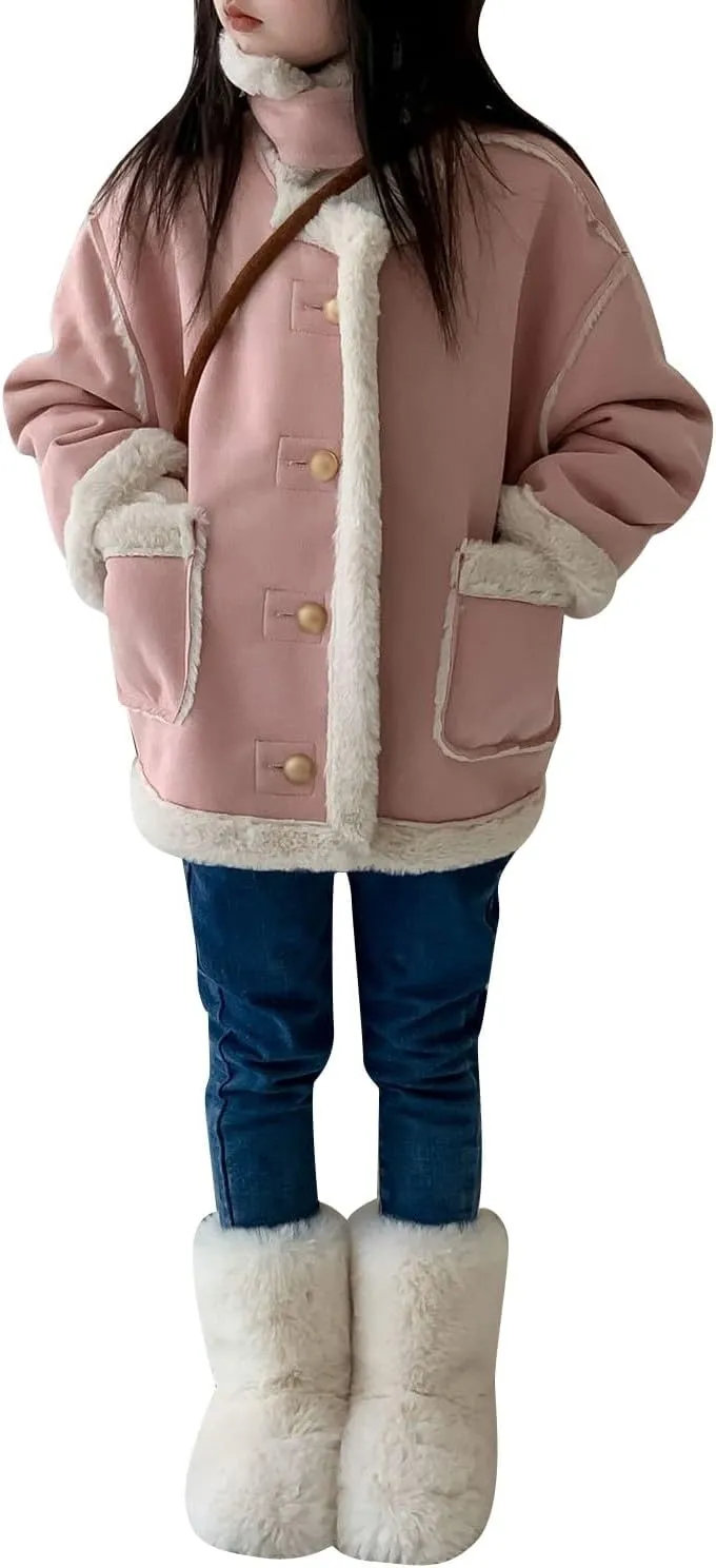 Kids Girls Coat Winter Windproof Thicken Coat Jacket Child Warm Fleece Button Outerwear Girls Light Winter Jacket