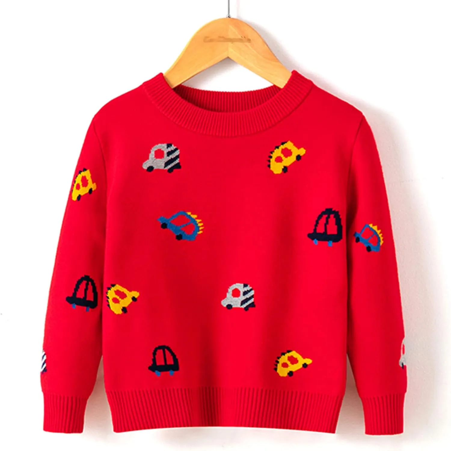 Kids Holiday Tops Toddler Boys Girls Cartoon Cars Print Sweater Long Sleeve Warm KnitPullover Knitwear Tops Sweater