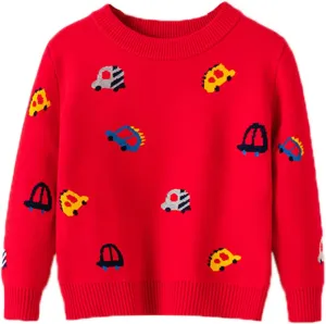 Kids Holiday Tops Toddler Boys Girls Cartoon Cars Print Sweater Long Sleeve Warm KnitPullover Knitwear Tops Sweater