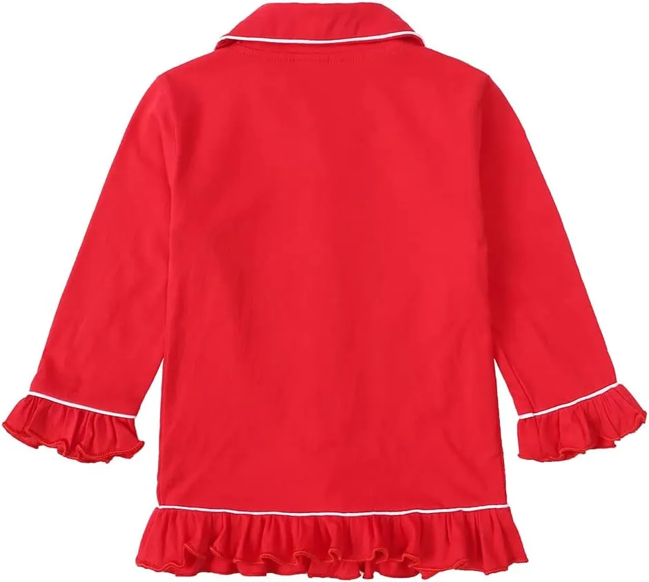 Kids Tales Girls Boys Button-Down Pajamas Set Toddler Christmas Sleepwear Red Long Sleeve Shirt Tops   Pants Nightwear PJS