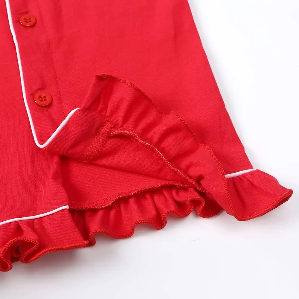 Kids Tales Girls Boys Button-Down Pajamas Set Toddler Christmas Sleepwear Red Long Sleeve Shirt Tops   Pants Nightwear PJS