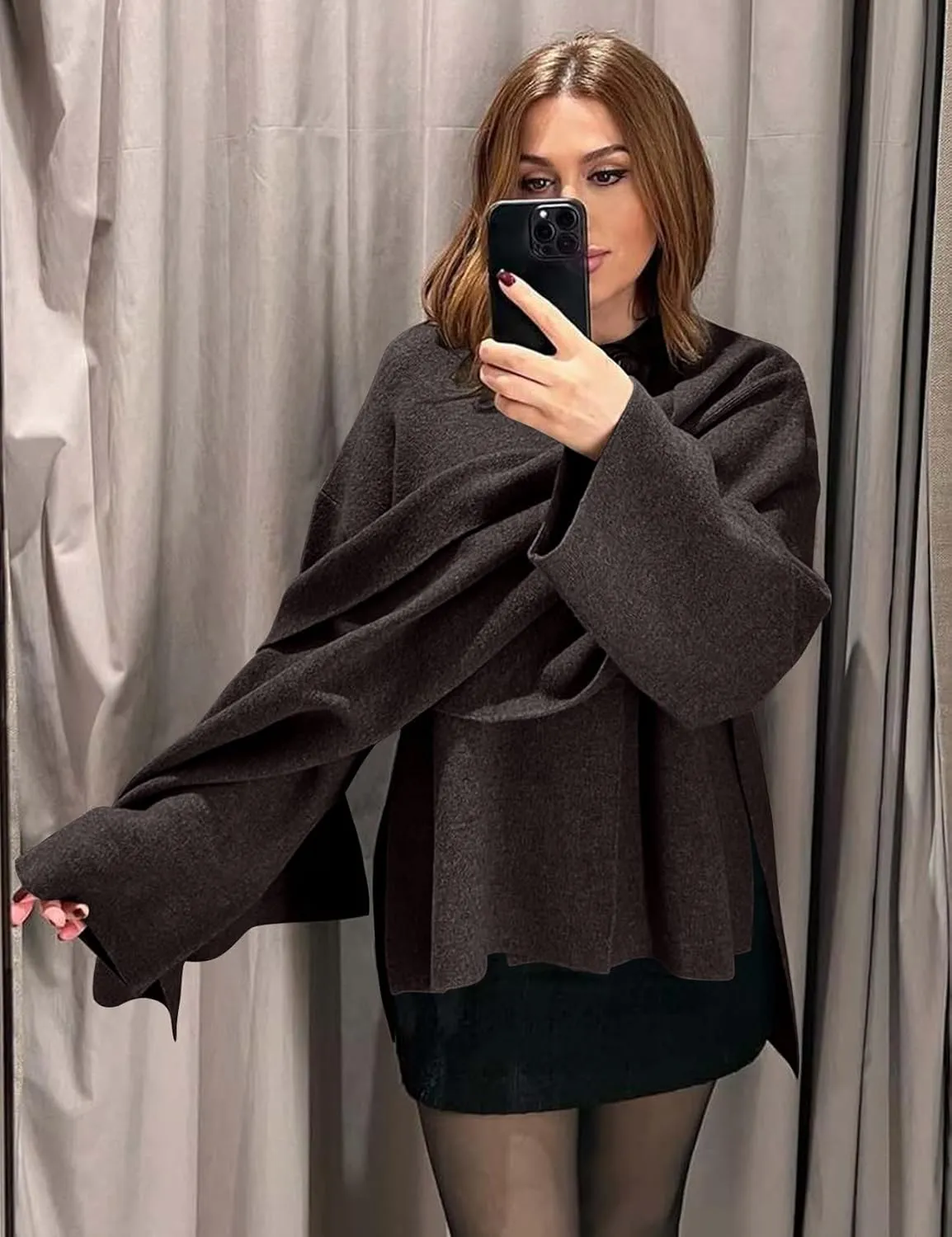 Kissonic Women's Oversized Scarf Jacket Shawl Wraps Knit Long Sleeve Button Winter Peacoat