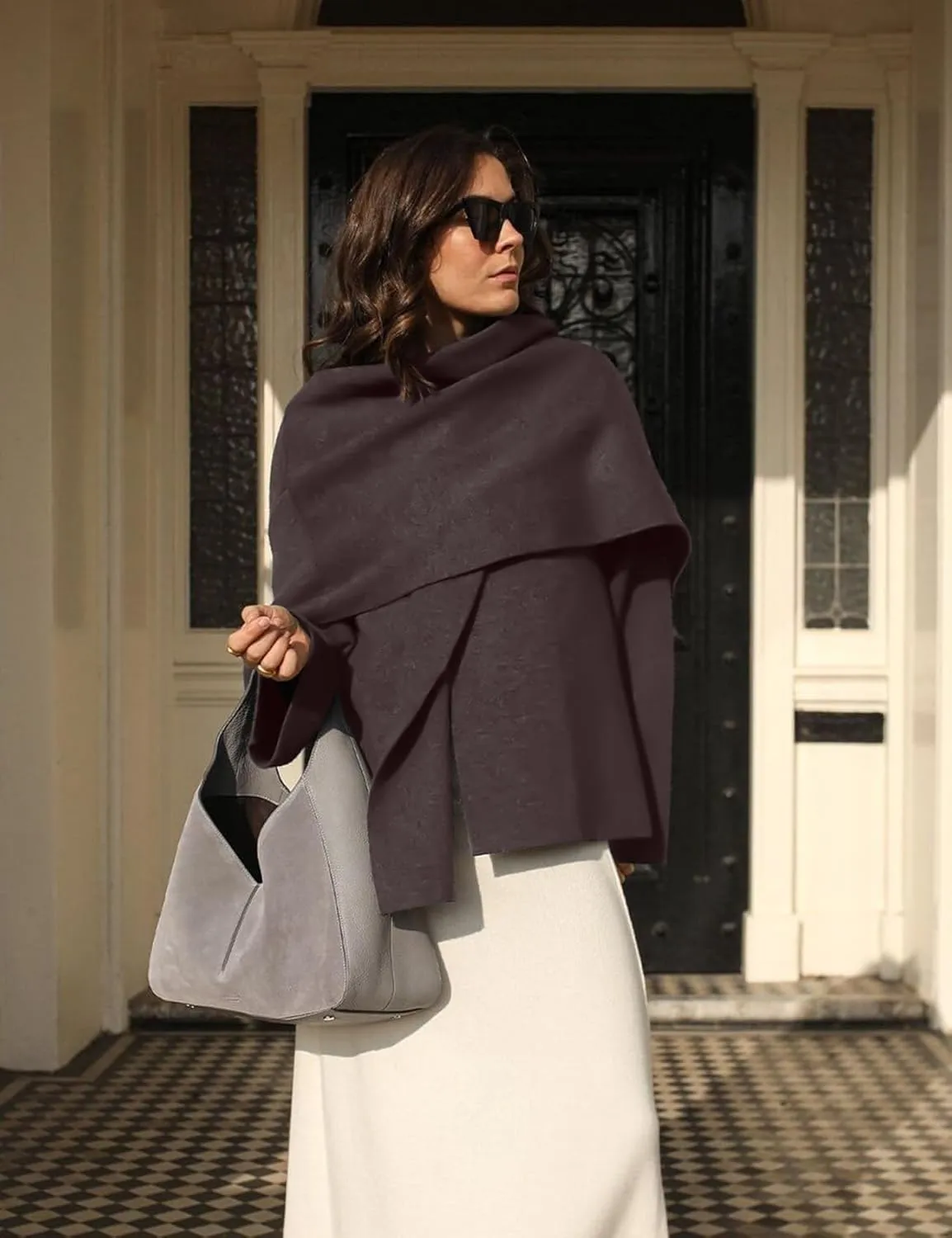 Kissonic Women's Oversized Scarf Jacket Shawl Wraps Knit Long Sleeve Button Winter Peacoat