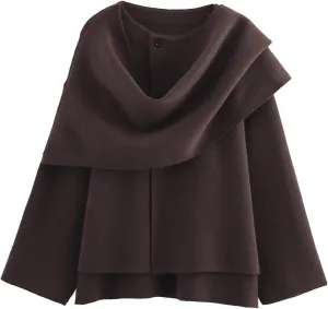 Kissonic Women's Oversized Scarf Jacket Shawl Wraps Knit Long Sleeve Button Winter Peacoat