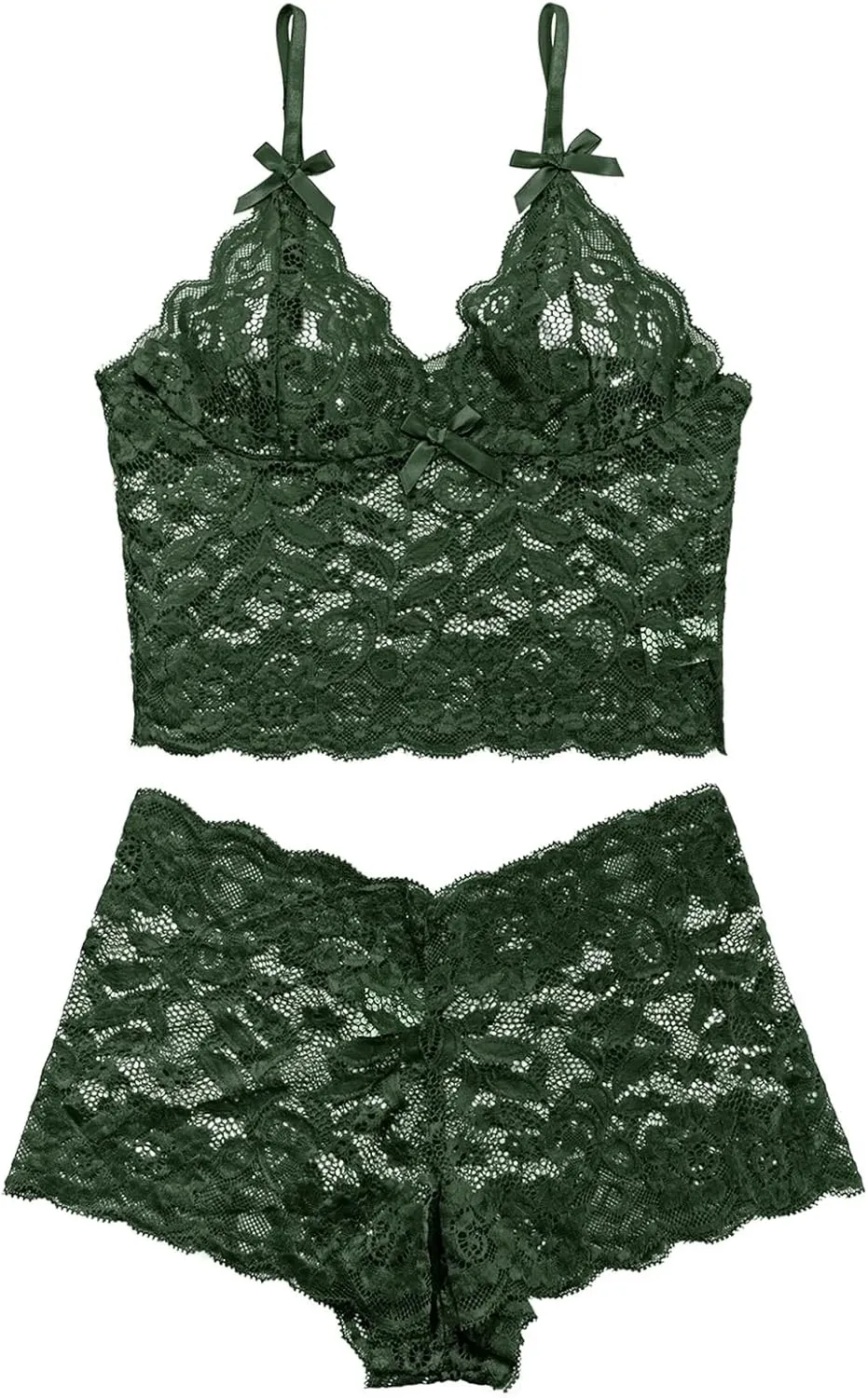 Lilosy Sexy Sheer Floral Lace Pajamas Lingerie Set High Waist Sleepwear Bra and Panty 2 Piece Nightwear