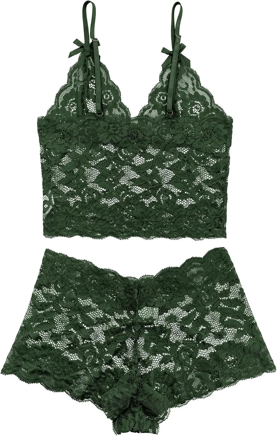 Lilosy Sexy Sheer Floral Lace Pajamas Lingerie Set High Waist Sleepwear Bra and Panty 2 Piece Nightwear