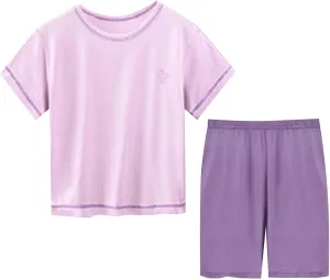 Little Boys Short Sleeve Pajamas Summer Sleepwear Set 2Pcs Shirts Top Shorts Casual Soft Comy (Purple, 18-24 Months)