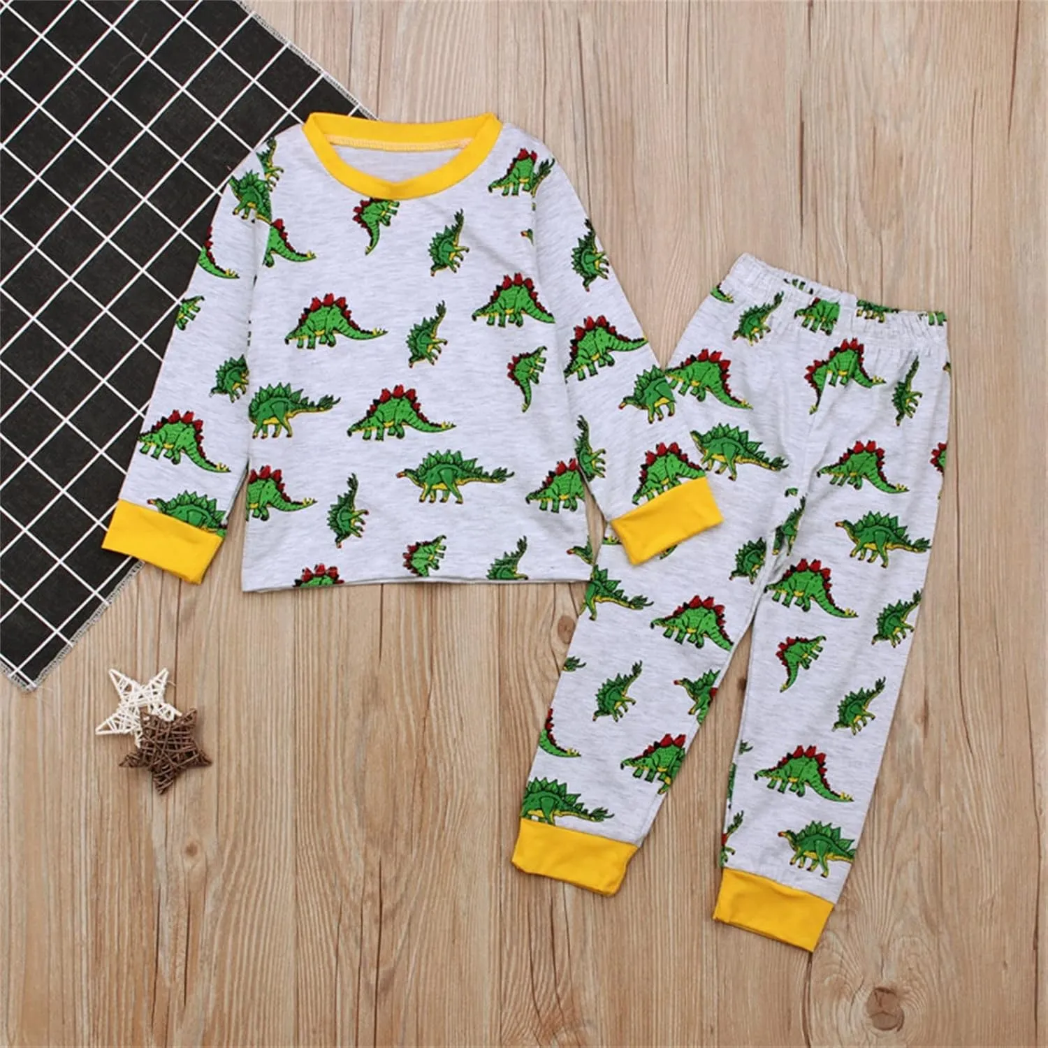 Little Boys Spring js Cute Dinosaur Pajamas Set Long Sleeve Sleepwear Soft nug Fit Pajama Long ohns 2Pcs