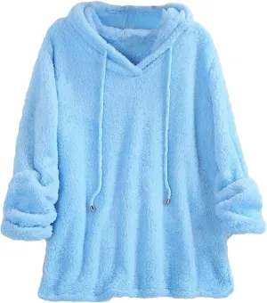 Lu's Chic Women's Sweatshirt Sherpa Fleece Hoodie Oversized Pullover Fuzzy Pajama Tops