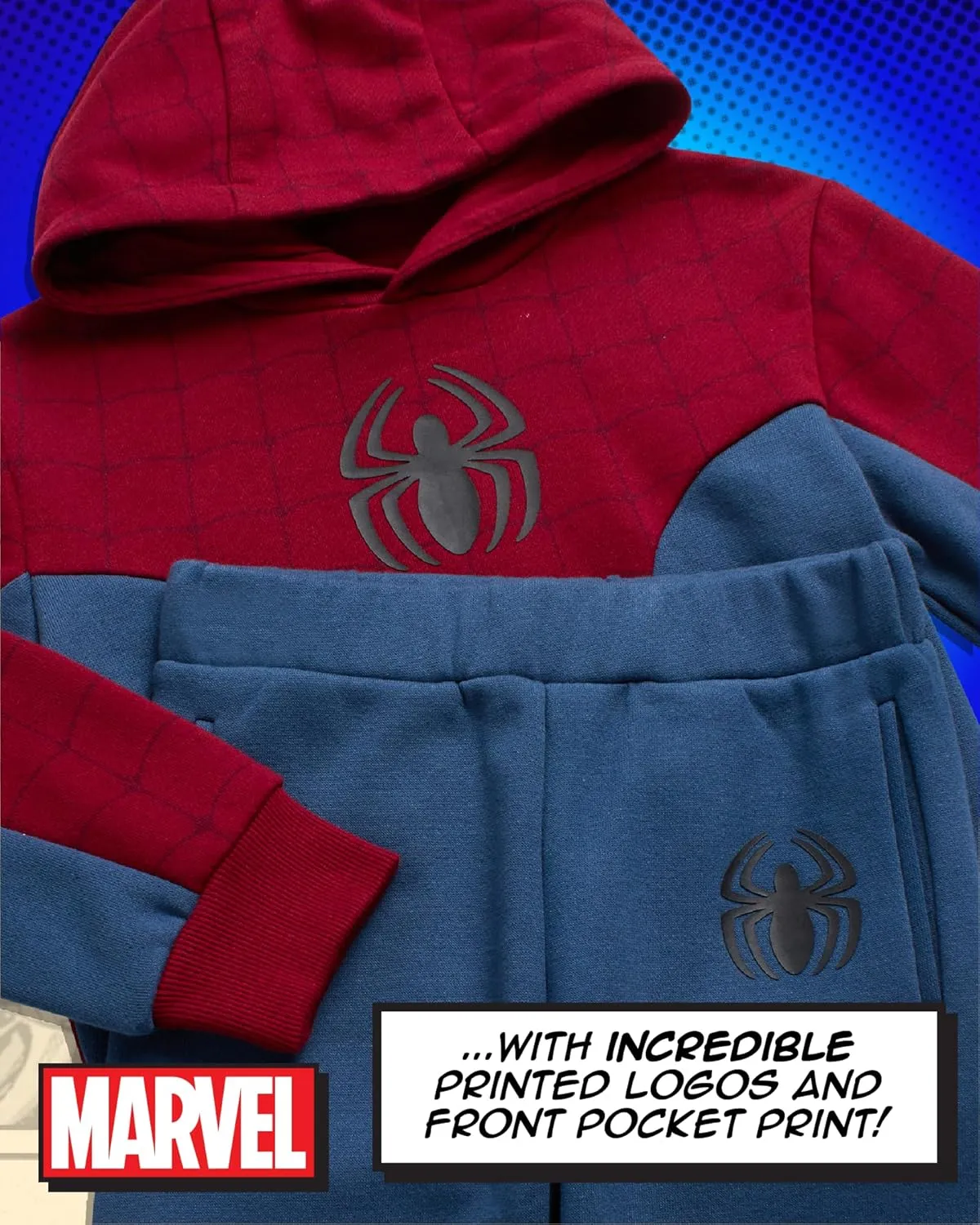 Marvel Boys Sweat Suit Set - 2 Piece Captain America Spiderman Fleece Pullover Graphic Hoodie and Sweatpants for Boys (3T-7)