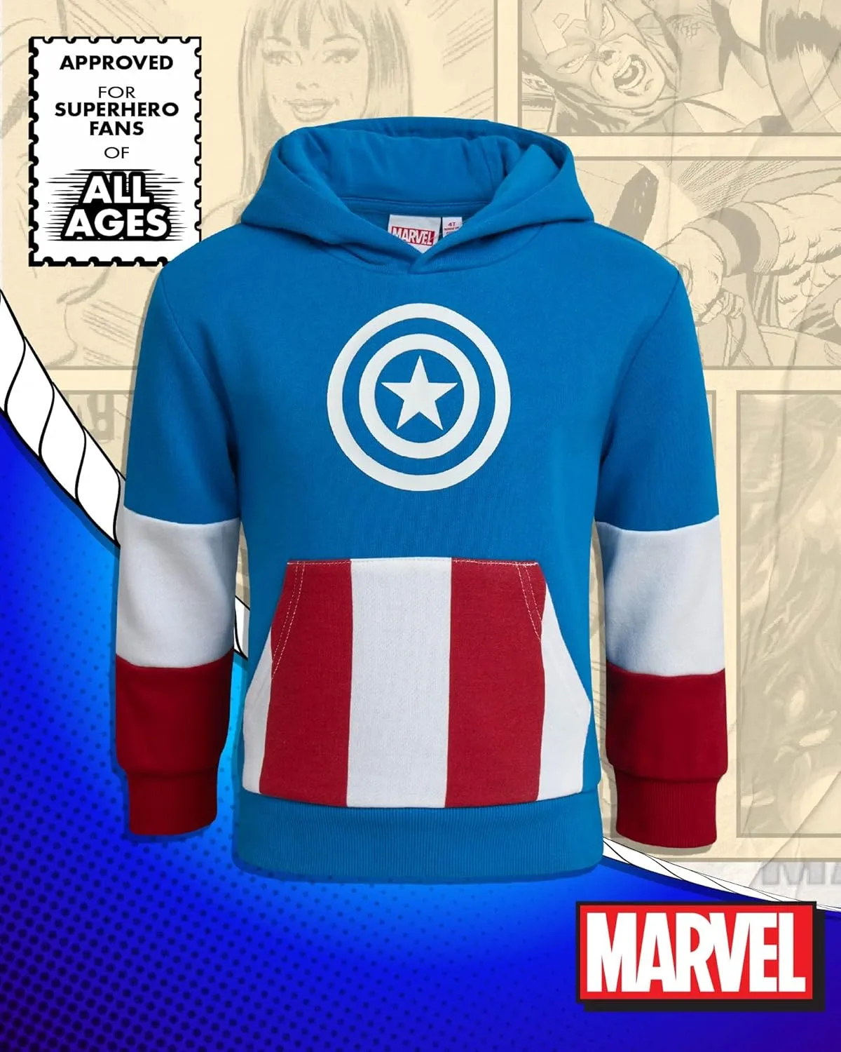 Marvel Boys Sweat Suit Set - 2 Piece Captain America Spiderman Fleece Pullover Graphic Hoodie and Sweatpants for Boys (3T-7)