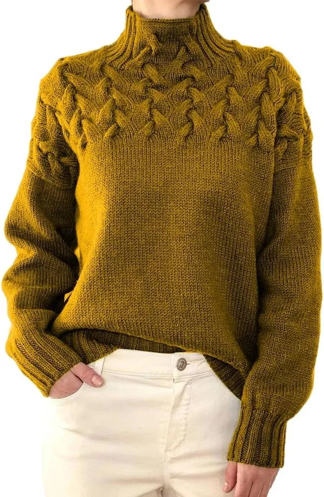 Melliflo Womens Sweater Casual Long Sleeve Turtleneck Cable Knit Sweater Warm Tops Loose Jumper Tops