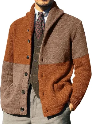Men's Casual Shawl Collar Cardigan Sweater Long Sleeve Button Down Cardigan Single Breasted Knitted Cardigan Men's Long