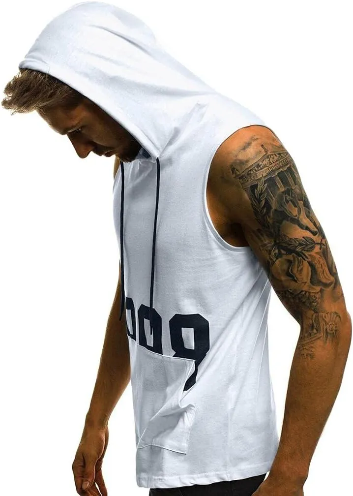 Mens Hoodie Mens Tank Top with Hood Pocket Gym Hoodie Workout Sleeveless Muscle Shirt T-Shirts Tees Shirts Vest Tops