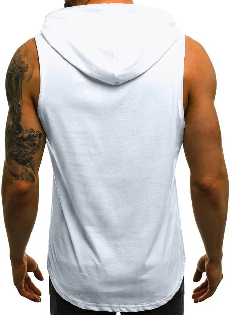 Mens Hoodie Mens Tank Top with Hood Pocket Gym Hoodie Workout Sleeveless Muscle Shirt T-Shirts Tees Shirts Vest Tops