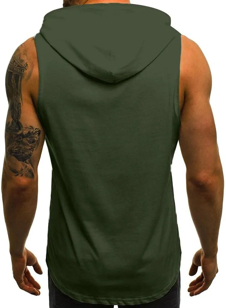Mens Hoodie Mens Tank Top with Hood Pocket Gym Hoodie Workout Sleeveless Muscle Shirt T-Shirts Tees Shirts Vest Tops