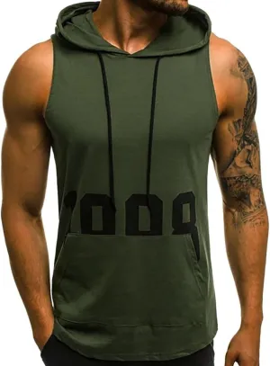 Mens Hoodie Mens Tank Top with Hood Pocket Gym Hoodie Workout Sleeveless Muscle Shirt T-Shirts Tees Shirts Vest Tops