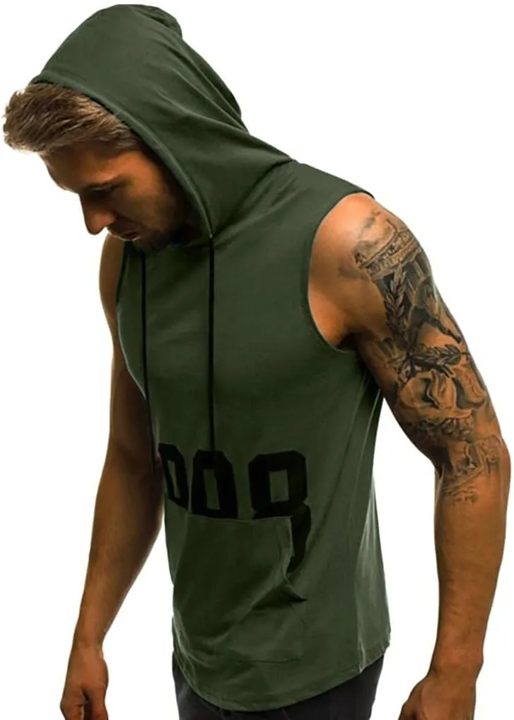 Mens Hoodie Mens Tank Top with Hood Pocket Gym Hoodie Workout Sleeveless Muscle Shirt T-Shirts Tees Shirts Vest Tops