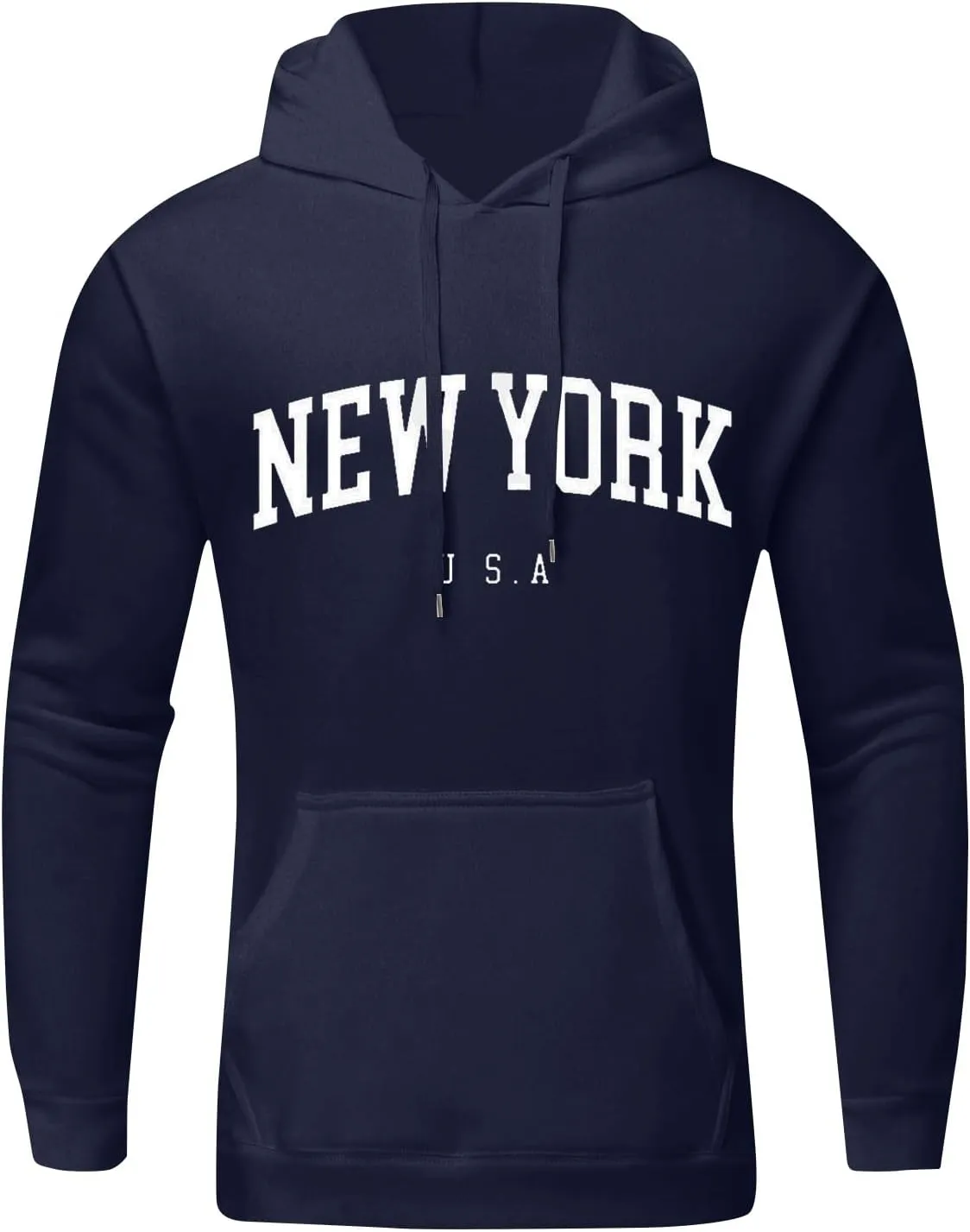 Men's Letter Graphic Print Hoodie Casual Long Sleeve Pullover Oversize New York Sweatshirt Pocket Drawstring Top