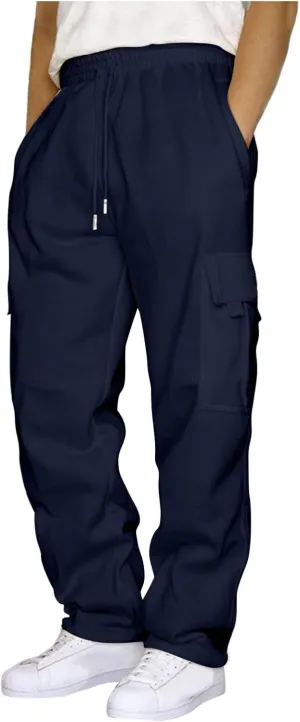 Mens Sweatpants with Pockets Big and Tall Heavyweight Cargo Fleece Sweatpants Stretch Elastic Waist Jogger Baggy Sports