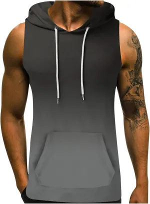 Men's Workout Hooded Tank Tops Sleeveless Gym Hoodies Bodybuilding Muscle Cut Off T Shirt Sports Training Tank Top