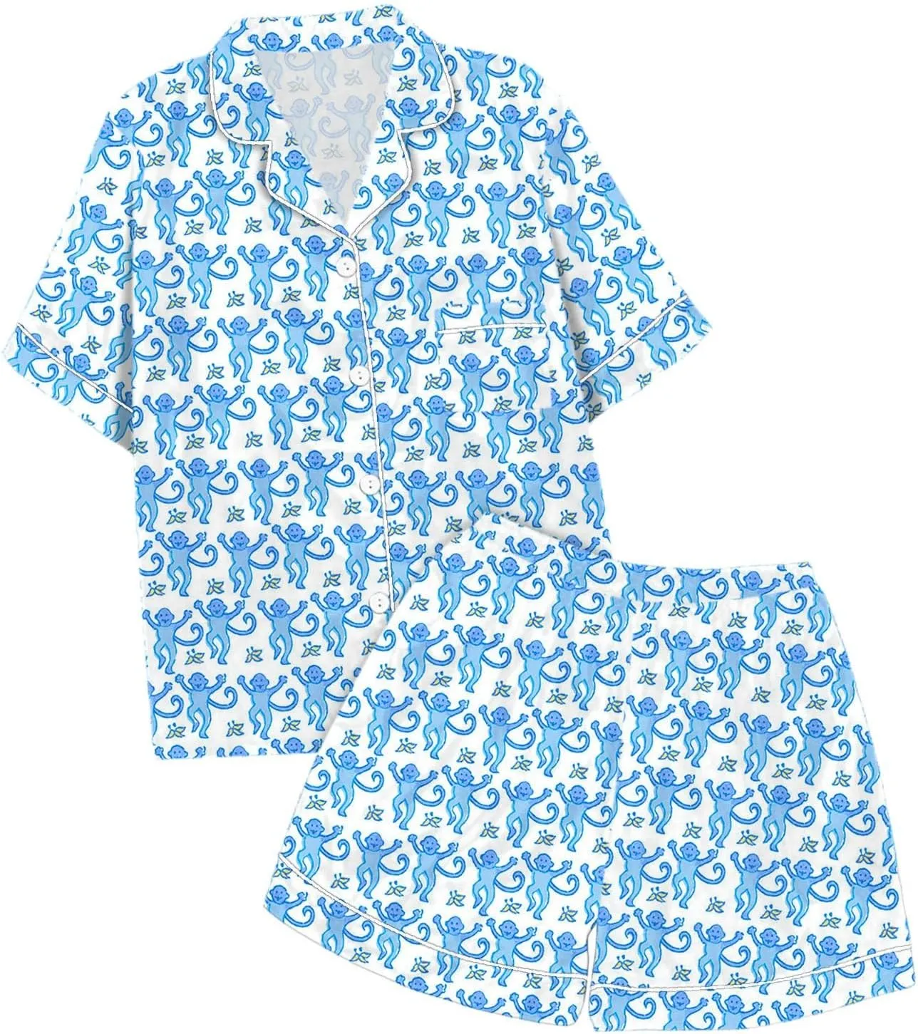 Monkey Pajamas Rabbit Pjs Shorts Sets 2 Piece Cute Animals Print Floral Nightwear Lounge Y2k Sleepwear Set