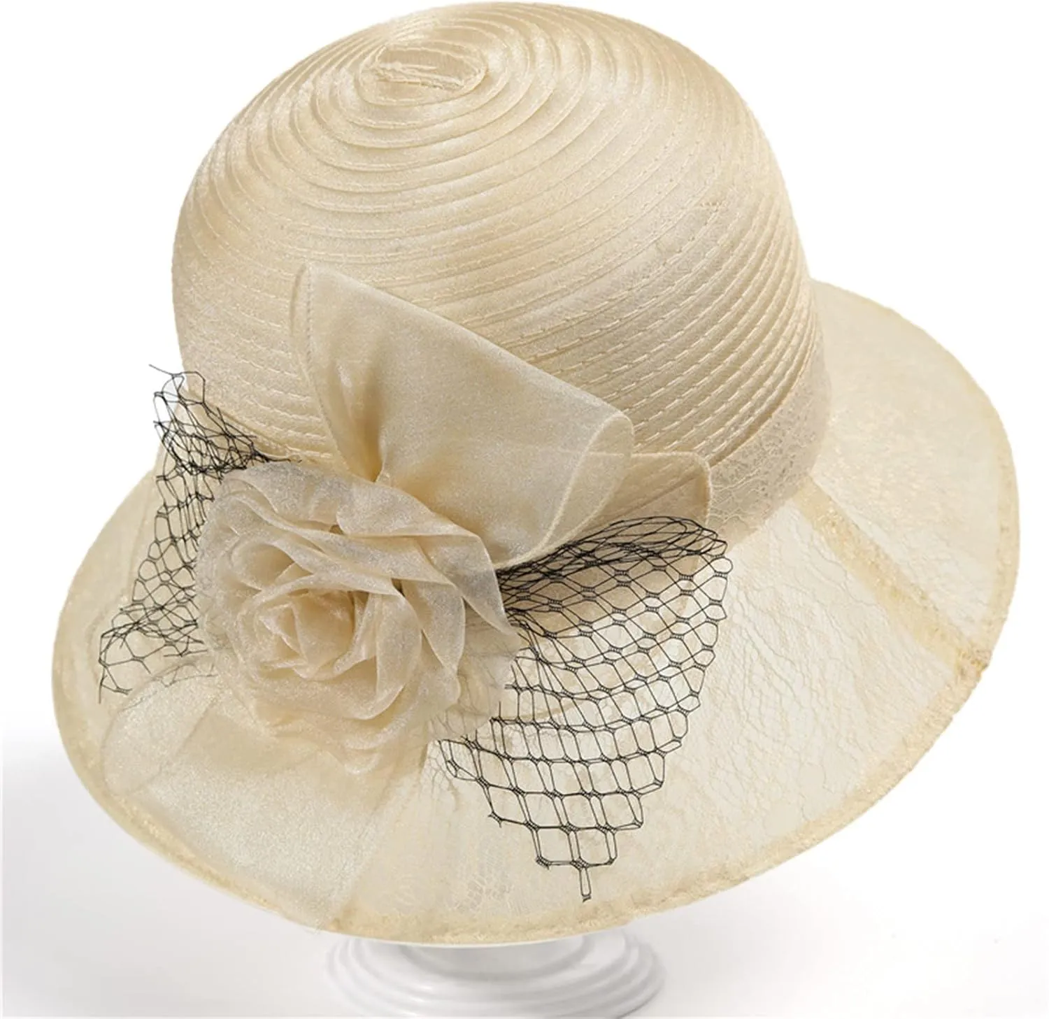 Organza Derby Church Hats for Women Elegant Fascinators Hats Cocktail Tea Party Summer Sun Hat Flowers Wide Brim Hat
