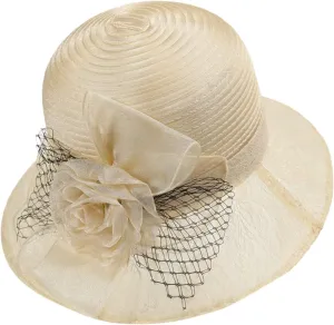 Organza Derby Church Hats for Women Elegant Fascinators Hats Cocktail Tea Party Summer Sun Hat Flowers Wide Brim Hat