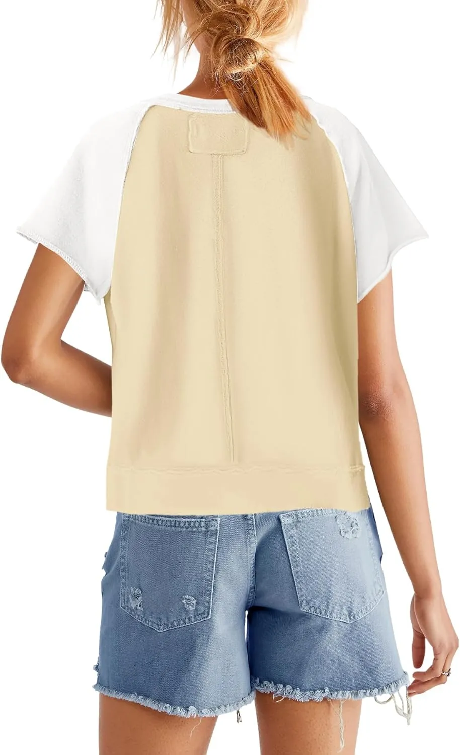 Panadila Womens Color Block Short Sleeve Tops Oversized Tshirts Summer Raglan Shirt Casual Crop Cute Tops