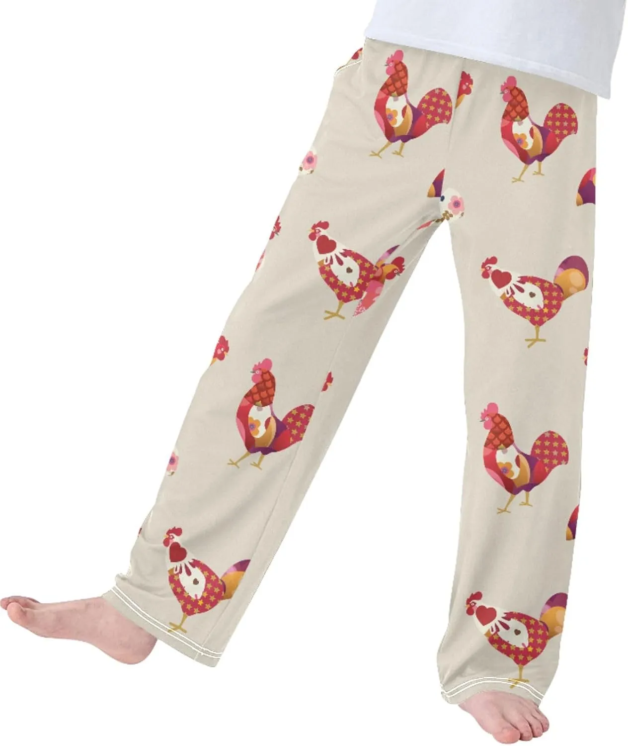 Pigsaly Boys' Pants Colorful Boho Roosters Long Bottoms Star Flower Jogger Pants Elastic Waist Trousers With Pockets S