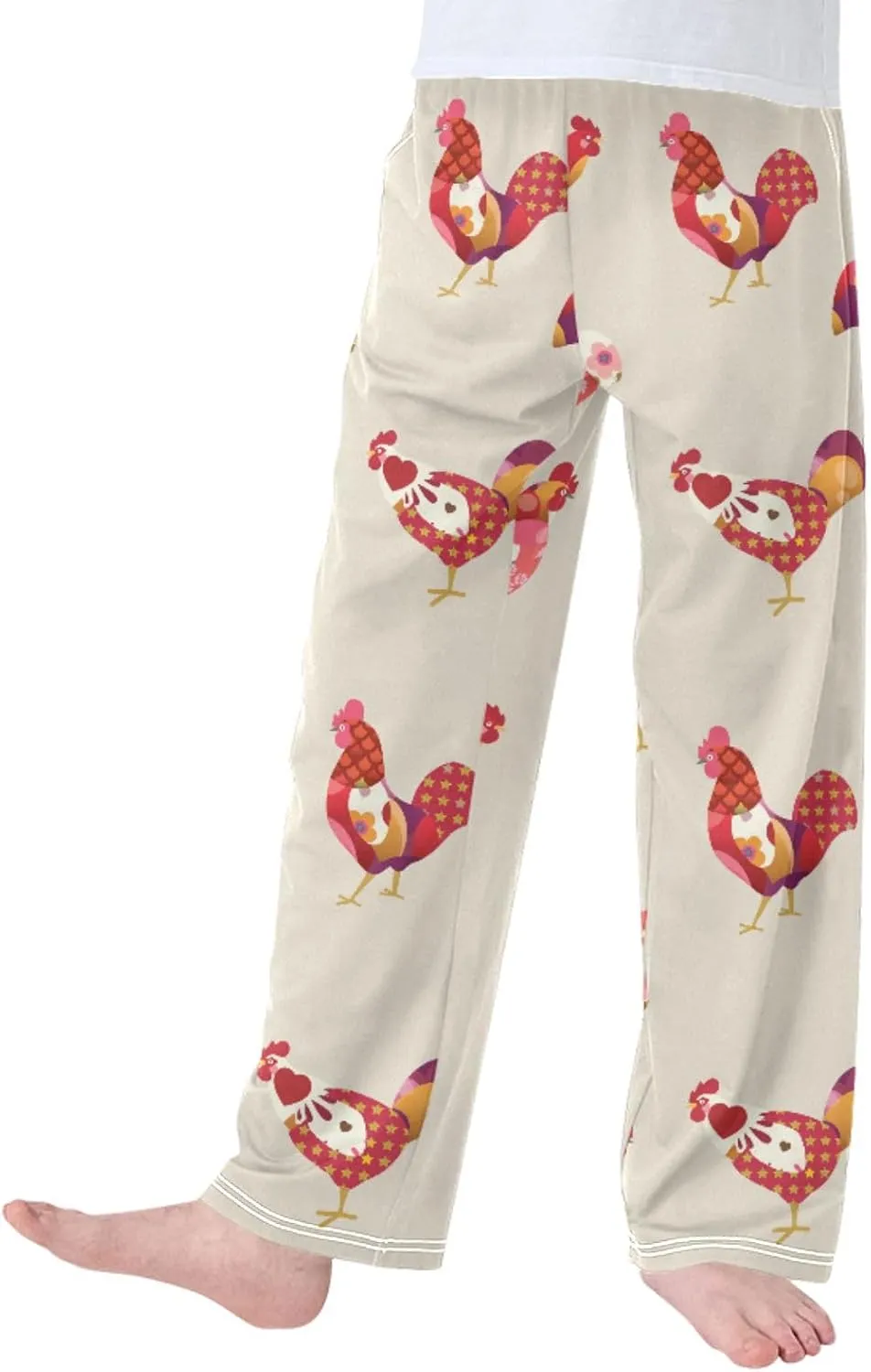 Pigsaly Boys' Pants Colorful Boho Roosters Long Bottoms Star Flower Jogger Pants Elastic Waist Trousers With Pockets S