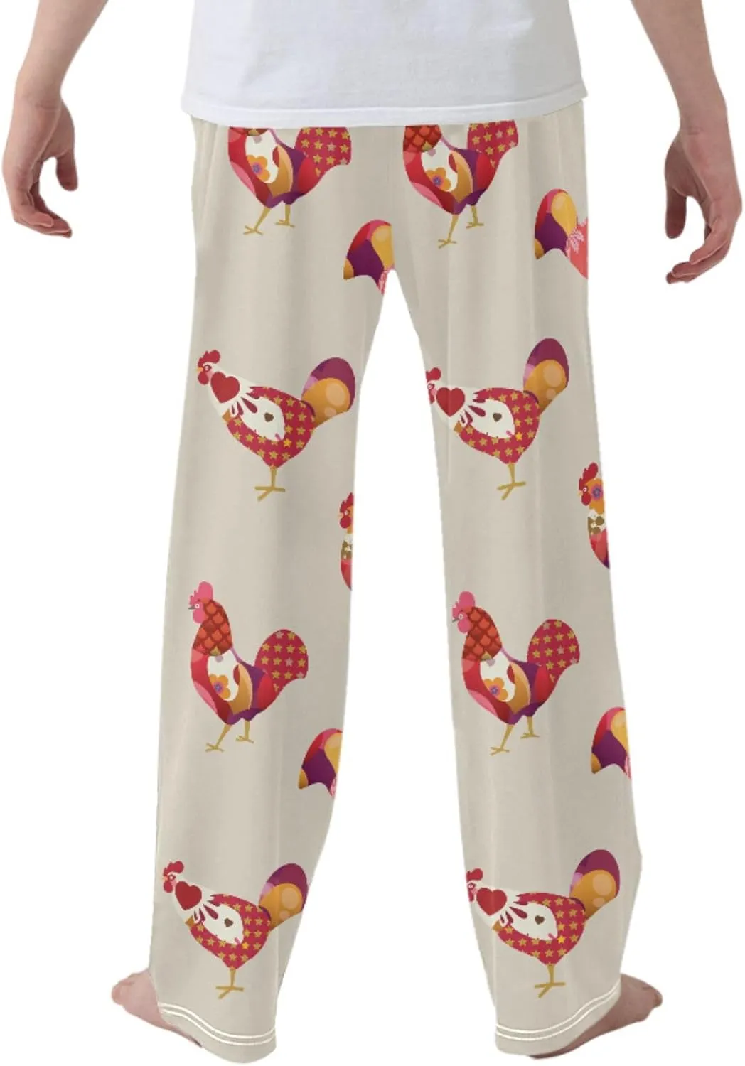 Pigsaly Boys' Pants Colorful Boho Roosters Long Bottoms Star Flower Jogger Pants Elastic Waist Trousers With Pockets S