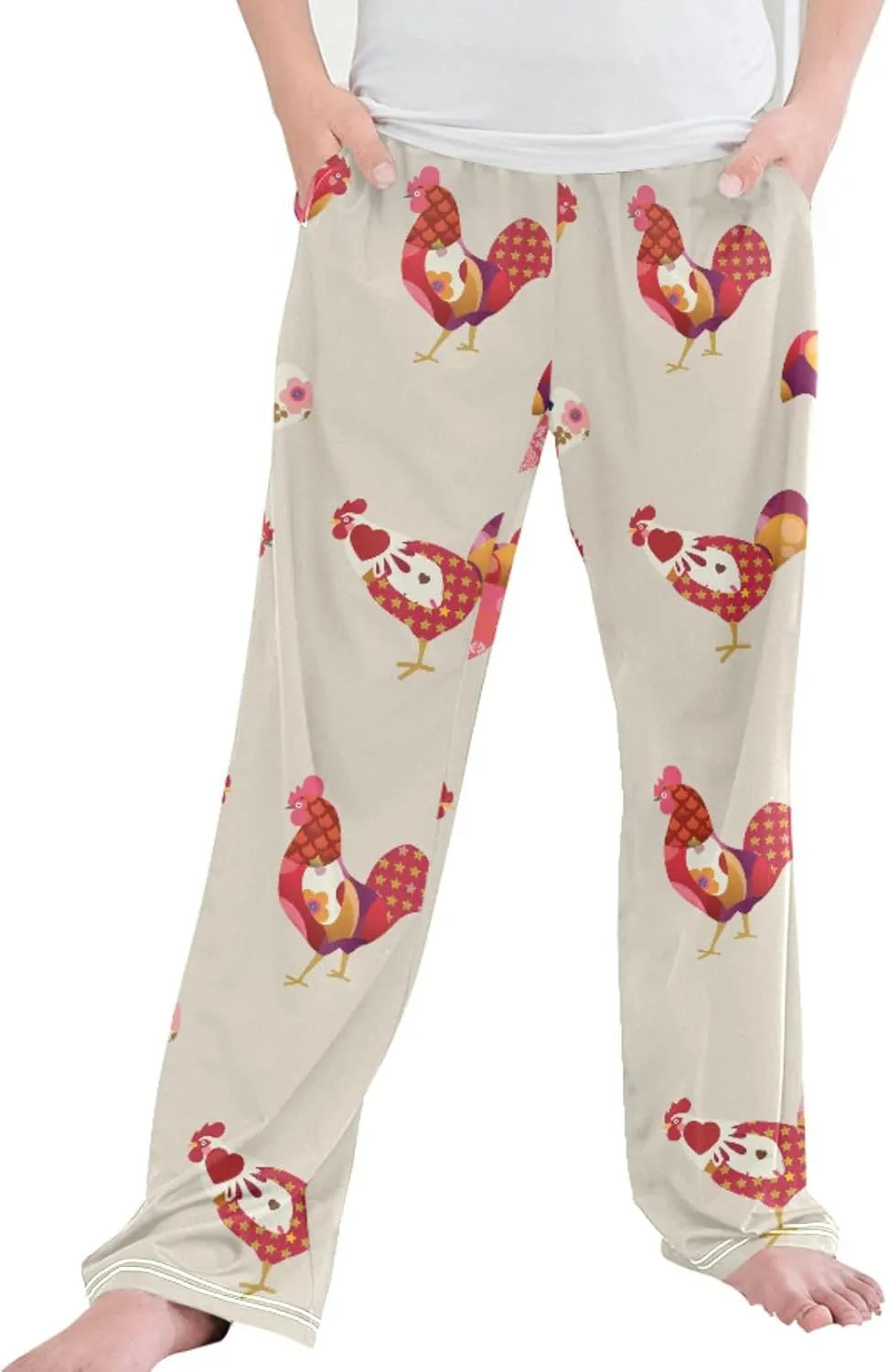 Pigsaly Boys' Pants Colorful Boho Roosters Long Bottoms Star Flower Jogger Pants Elastic Waist Trousers With Pockets S