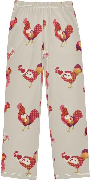 Pigsaly Boys' Pants Colorful Boho Roosters Long Bottoms Star Flower Jogger Pants Elastic Waist Trousers With Pockets S