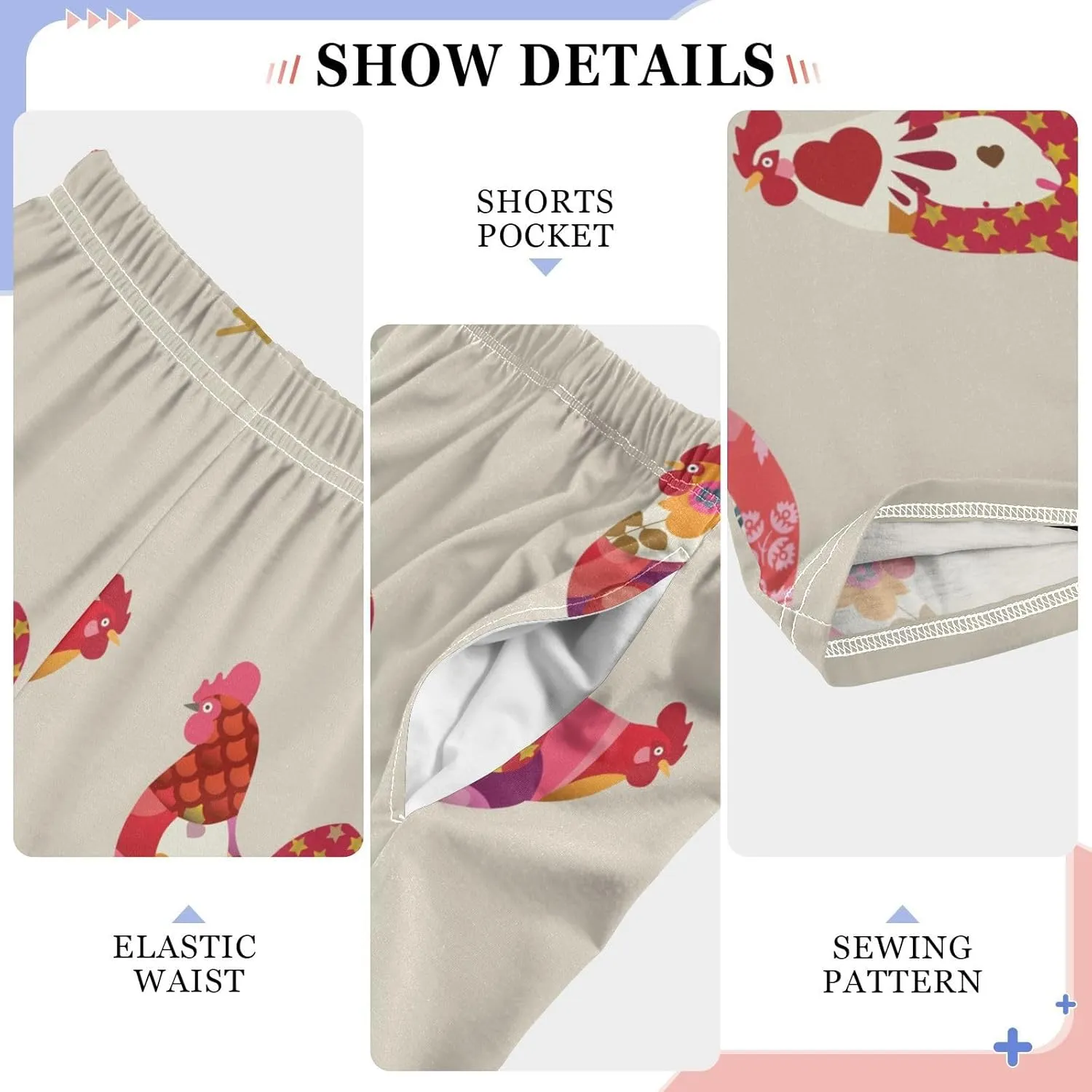 Pigsaly Boys' Pants Colorful Boho Roosters Long Bottoms Star Flower Jogger Pants Elastic Waist Trousers With Pockets S